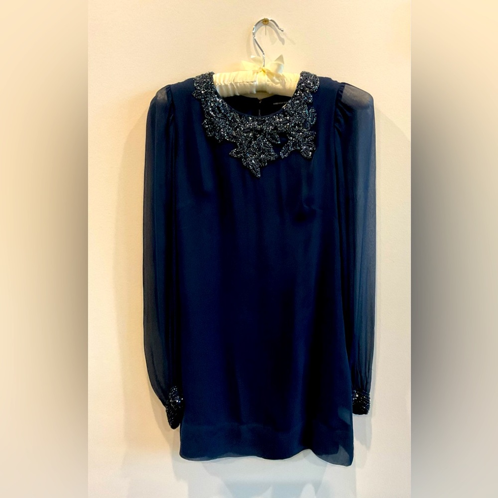 French Connection Long Sleeved Cocktail Dress, Navy, Size 0